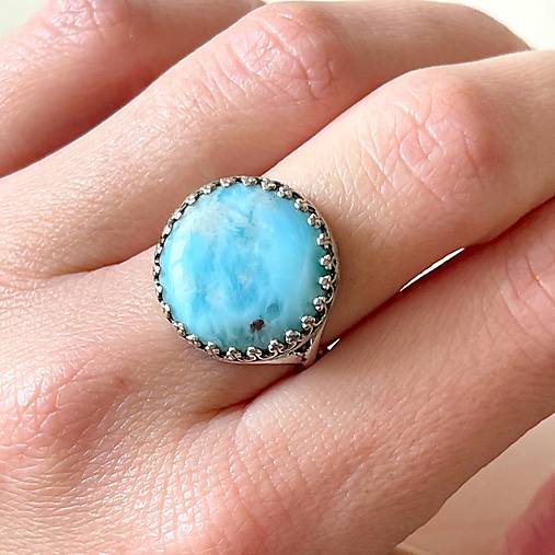 Filigree Larimar Ag925 Silver Ring  / Strieborný filigránový prsteň s larimarom E022