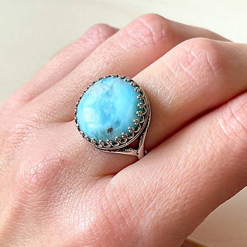 Filigree Larimar Ag925 Silver Ring  / Strieborný filigránový prsteň s larimarom E022