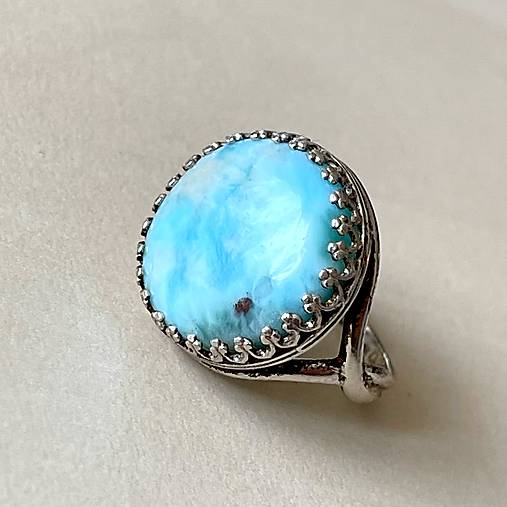 Filigree Larimar Ag925 Silver Ring  / Strieborný filigránový prsteň s larimarom E022