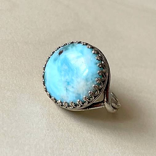 Filigree Larimar Ag925 Silver Ring  / Strieborný filigránový prsteň s larimarom E022