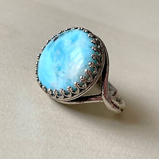 Filigree Larimar Ag925 Silver Ring  / Strieborný filigránový prsteň s larimarom E022