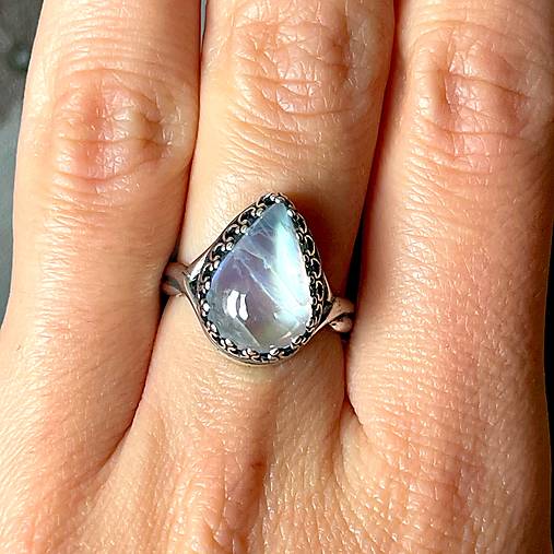 Filigree Moonstone Teardrop Ag925 Silver Ring  / Strieborný filigránový prsteň s mesačným kameňom E022