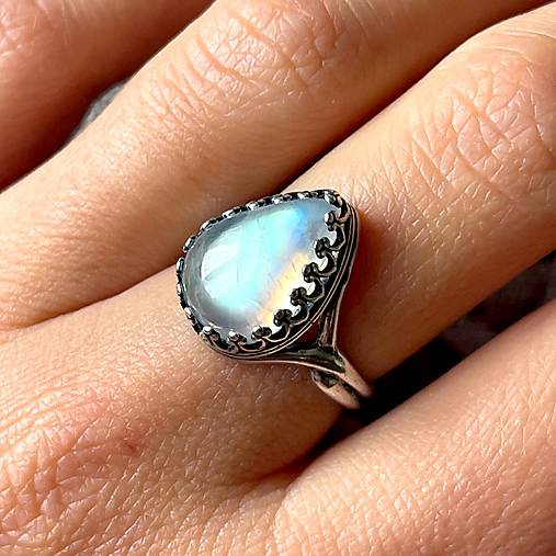 Filigree Moonstone Teardrop Ag925 Silver Ring  / Strieborný filigránový prsteň s mesačným kameňom E022