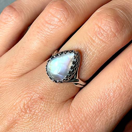 Filigree Moonstone Teardrop Ag925 Silver Ring  / Strieborný filigránový prsteň s mesačným kameňom E022