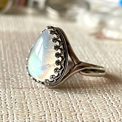 Filigree Moonstone Teardrop Ag925 Silver Ring  / Strieborný filigránový prsteň s mesačným kameňom E022