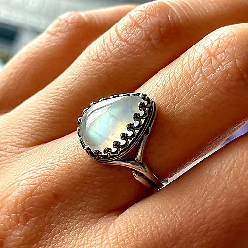 Filigree Moonstone Teardrop Ag925 Silver Ring  / Strieborný filigránový prsteň s mesačným kameňom E022