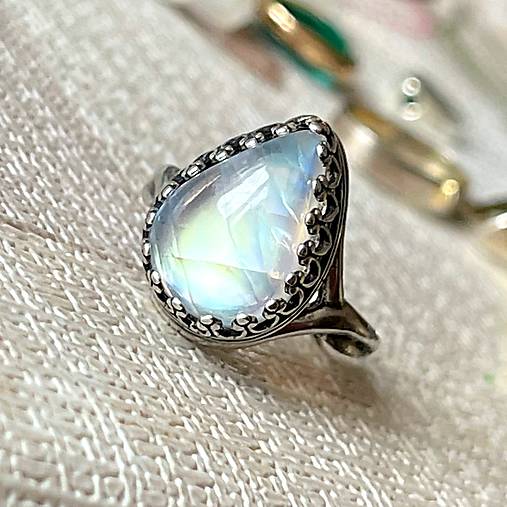 Filigree Moonstone Teardrop Ag925 Silver Ring  / Strieborný filigránový prsteň s mesačným kameňom E022