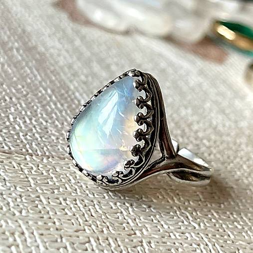 Filigree Moonstone Teardrop Ag925 Silver Ring  / Strieborný filigránový prsteň s mesačným kameňom E022