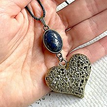 Náhrdelníky - Bronze Lapis Lazuli Pendant E022 (Bronze Heart Lapis Lazuli Pendant / Prívesok srdce) - 16390360_
