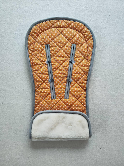 Detský textil - VLNIENKA podložka do kočíka THULE  Urban Glide 2 100% MERINO TOP SUPER WASH Natural Bodky horčicové - 16391348_