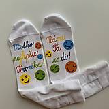 Ponožky, pančuchy, obuv - Maľované ponožky s nápisom: "Všetko najlepšie”biele s pestrofarebnými smajlíkmi - 16390842_