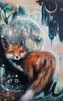 Obrazy - "Foxy's Bubble (U Introvertnej Líšky)" 80x50 cm, originálna olejomaľba - 16389746_