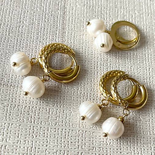 Natural Freshwater Pearl Steel Earrings / Náušnice sladkovodné perly, oceľ, E023 (pár č.1)