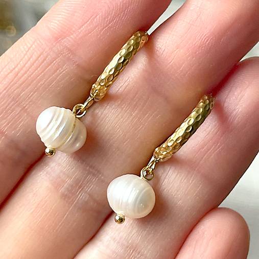 Natural Freshwater Pearl Steel Earrings / Náušnice sladkovodné perly, oceľ, E023 (pár č.1)