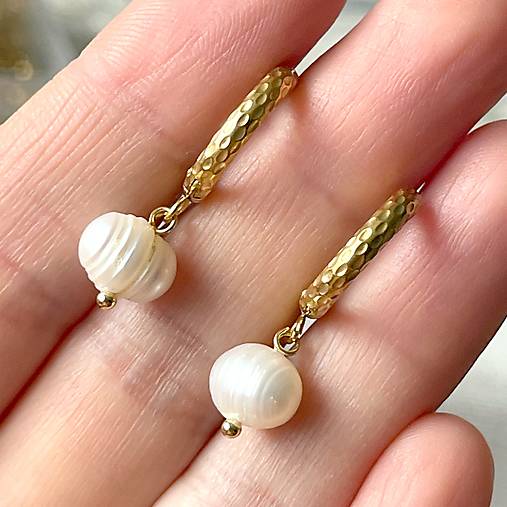 Natural Freshwater Pearl Steel Earrings / Náušnice sladkovodné perly, oceľ, E023 (pár č.1)