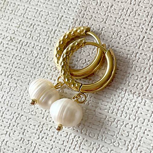 Natural Freshwater Pearl Steel Earrings / Náušnice sladkovodné perly, oceľ, E023 (pár č.1)