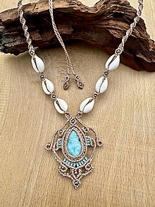 Náhrdelníky - Kauri mušlový náhrdelník s Larimarom - 16393493_