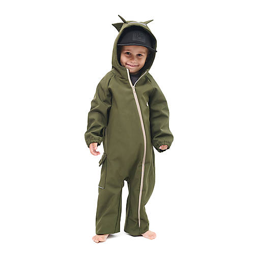 Detské oblečenie - Prechodný softshell overal dino - khaki - 16394800_
