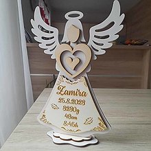 Dekorácie - Drevený anjel s údajmi o narodení pre novorodenca (Drevo-Biela 20x30cm) - 16395262_