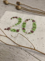 Úžitkový textil - ,,20" Ľanová utierka BIELA s výšivkou číslovka ,, Jubileum, výročie, vek....." - 16394819_