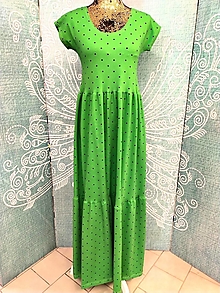 Šaty - Dámské maxi šaty puntík na zelené-S/M - 16393873_