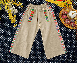 Detské oblečenie - Detské nohavice vyšívané z režného plátna Kristián - 16396685_