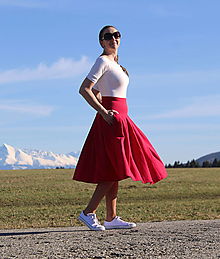 Sukne - Červená mušelínová sukňa veľ. S - 16399368_