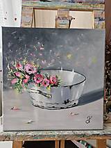 Obrazy - Obraz "Kvety v plechovej nádobe", 40x40 cm. Olejomaľba. - 16396565_