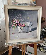 Obrazy - Obraz "Kvety v plechovej nádobe", 40x40 cm. Olejomaľba. - 16396568_