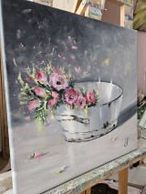 Obrazy - Obraz "Kvety v plechovej nádobe", 40x40 cm. Olejomaľba. - 16396569_
