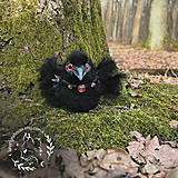 Roztomilá malá čierna vrana, Fantasy stvorenie vták, interiérová umelecká bábika OOAK