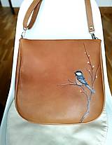 Kabelky - EMA kožená kabelka s maľbou vtáčika - 16398412_