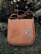 Kabelky - EMA kožená kabelka s maľbou vtáčika - 16398413_