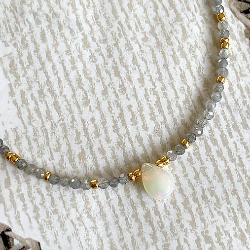 Luxury Labradorite and Opal Steel Necklace / Náhrdelník labradorit, opál, oceľ E023