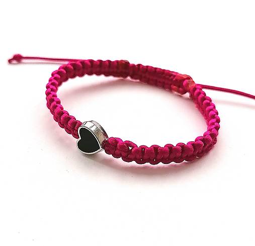 Náramky - Náramok čierne srdce (fuchsia) - 16400021_