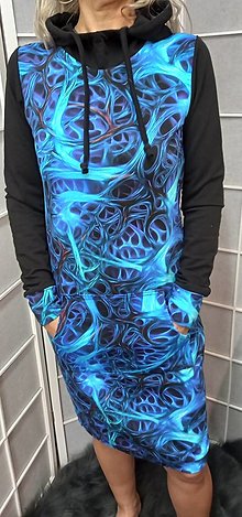 Šaty - Mikinové šaty s kapucí - modré vlny, velikost S - VELKÝ VÝPRODEJ - 16402478_