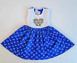 Detské oblečenie - Detské šaty s folklórnou výšivkou IKA a kruhovou modrou folklórnou sukničkou - 16401698_