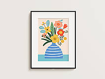Grafika - Print Art| Pruhovaná váza s kvetinami - 16401524_