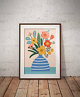 Grafika - Print Art| Pruhovaná váza s kvetinami - 16401584_