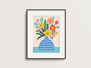 Grafika -  Print Art| Pruhovaná váza s kvetinami - 16401524_