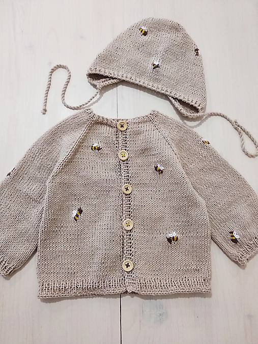 Detské súpravy - Setík s včielkami 100% Cotton (piesková) - 16400549_