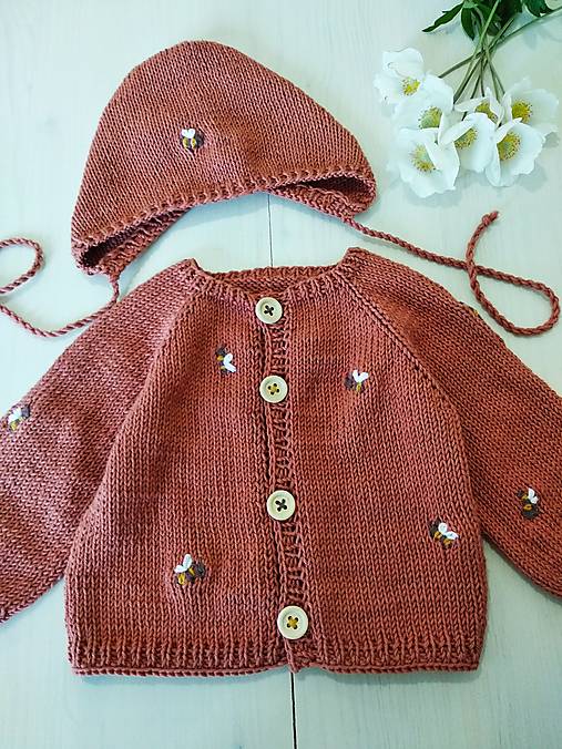 Detské súpravy - Setík s včielkami 100% Cotton (hrdza) - 16400561_