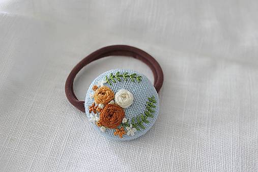 Ozdoby do vlasov - Ručne vyšívaná ľanová gumička do vlasov  - Vintage ruže - 16402548_