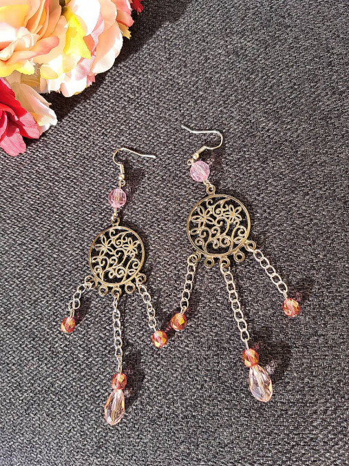 Náušnice - Visiace náušnice s ružovými korálkami - 16400442_