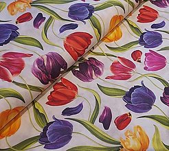 Textil - Látka ,,pestrofarebné tulipány" - 16404860_