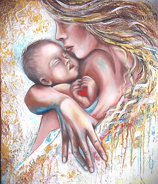 Obrazy - ,,Láska matky,, 60x70 - 16405545_