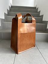 Veľké tašky - KOŇAKOVÁ kožená shopper kabelka - 16404845_