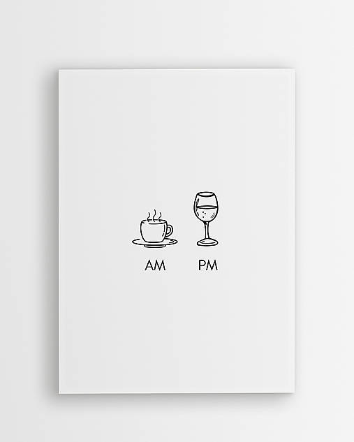 Grafika - Moderný minimalistický plagát - Ráno káva, večer víno - 16404535_