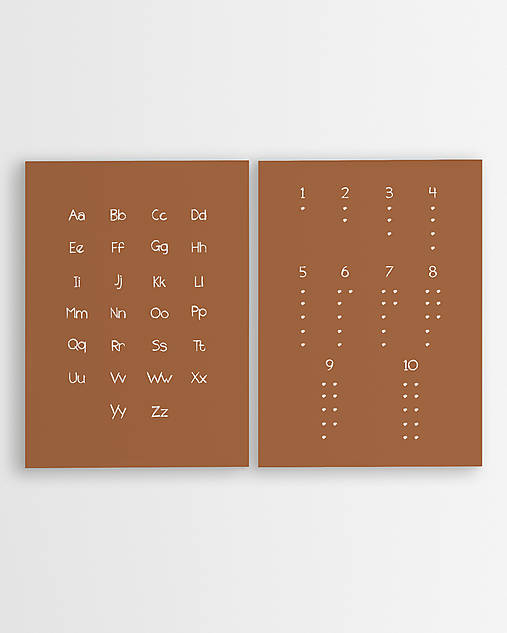 Náučné plagáty čísla a abeceda - dvojica plagátov v tehlovej farbe