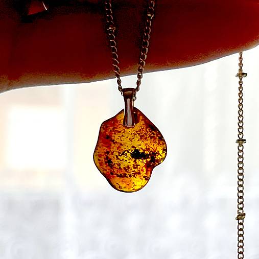 Náhrdelníky - Natural Amber AG925 Pendant / Prívesok prírodný jantár A0042 (Natural Amber AG925 Rose Gold Plated) - 16408348_